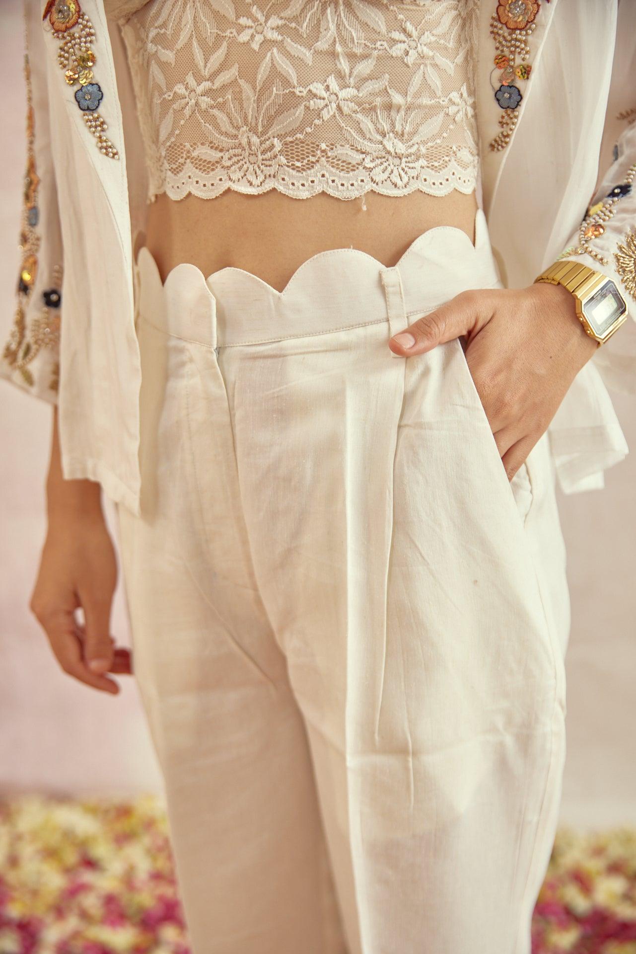 Ivory scallopy Pants
