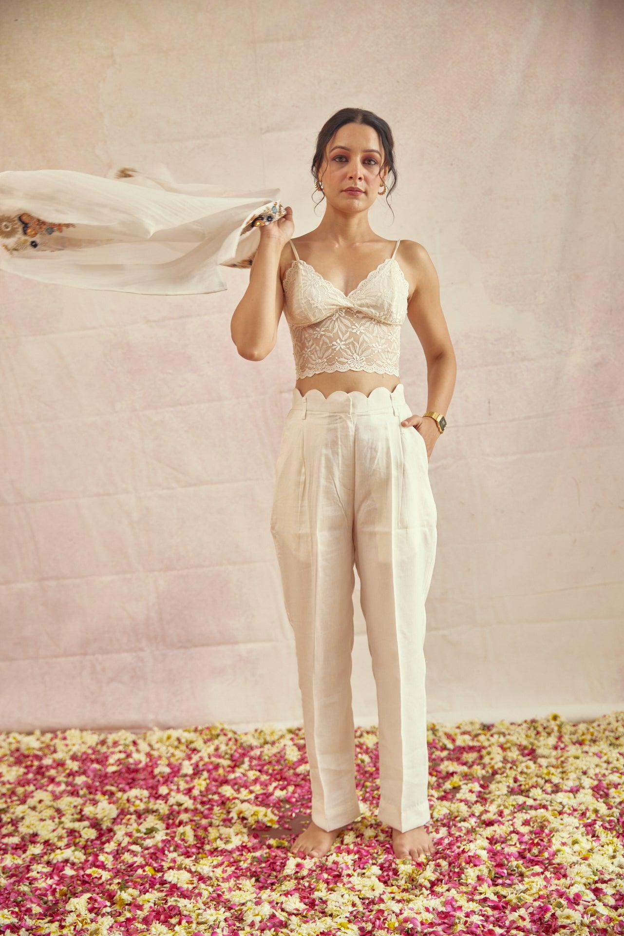 Ivory scallopy Pants