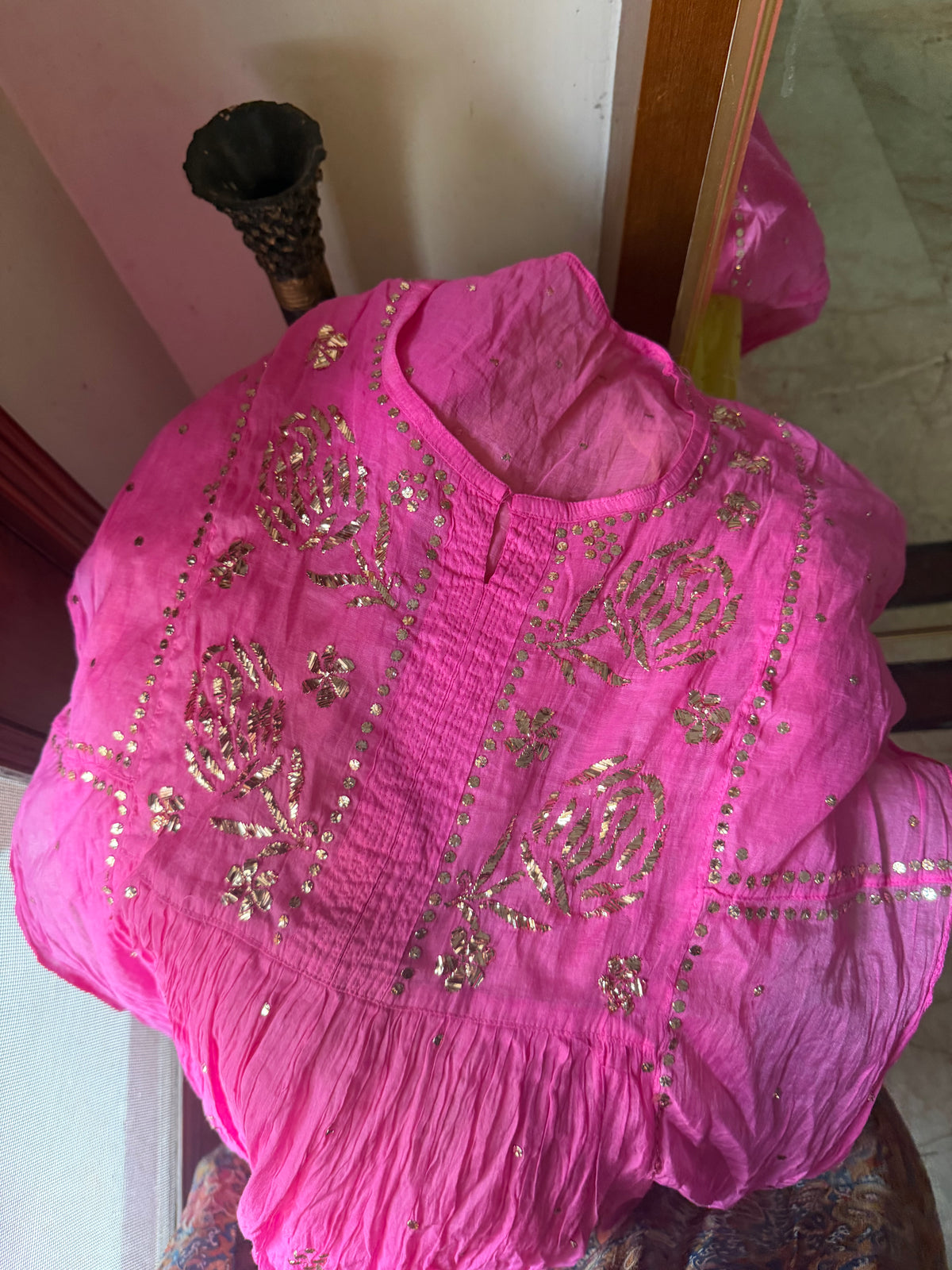 Fuscia Pitta Lucknowi Kurta Set