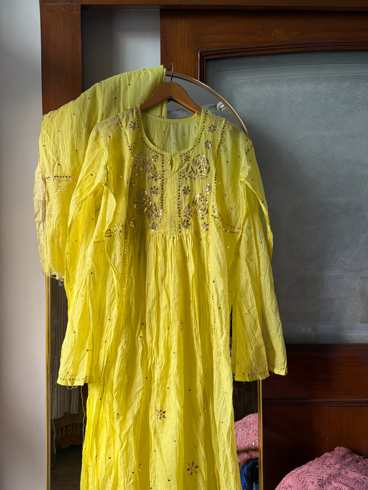 Lime Pitta Chinkari Kurta Set