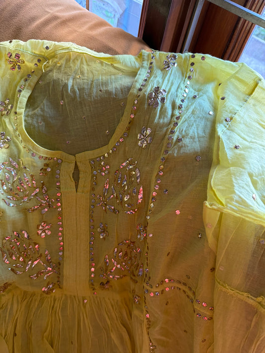 Lime Pitta Chinkari Kurta Set