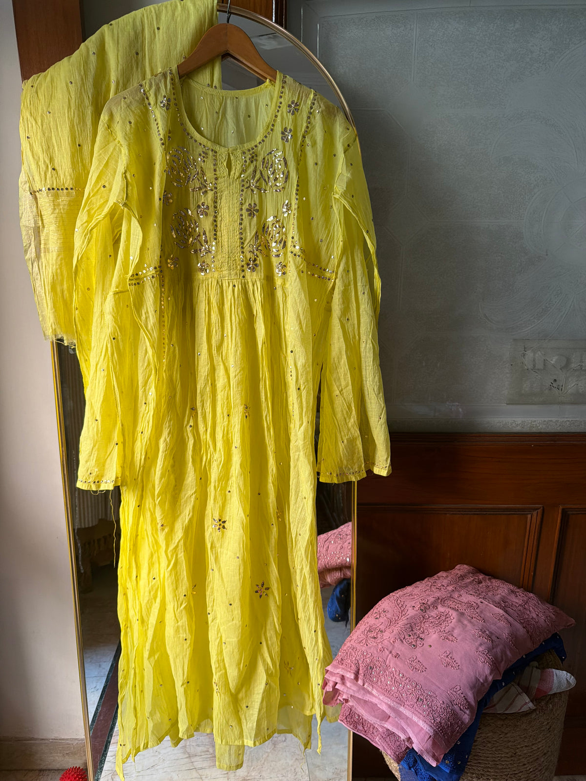 Lime Pitta Chinkari Kurta Set