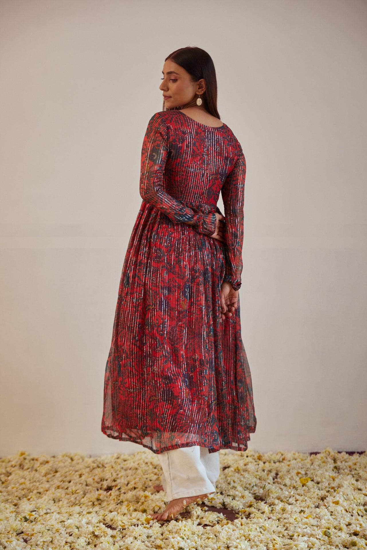 Red flora kurta