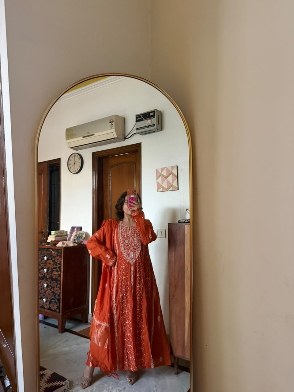 Lucknowi Orange Chikankari Set