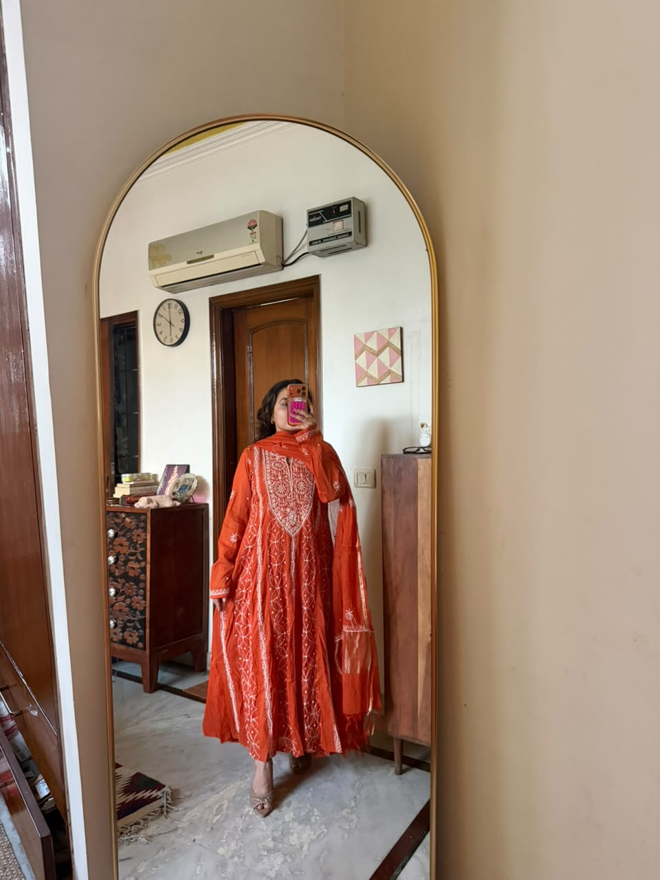 Lucknowi Orange Chikankari Set