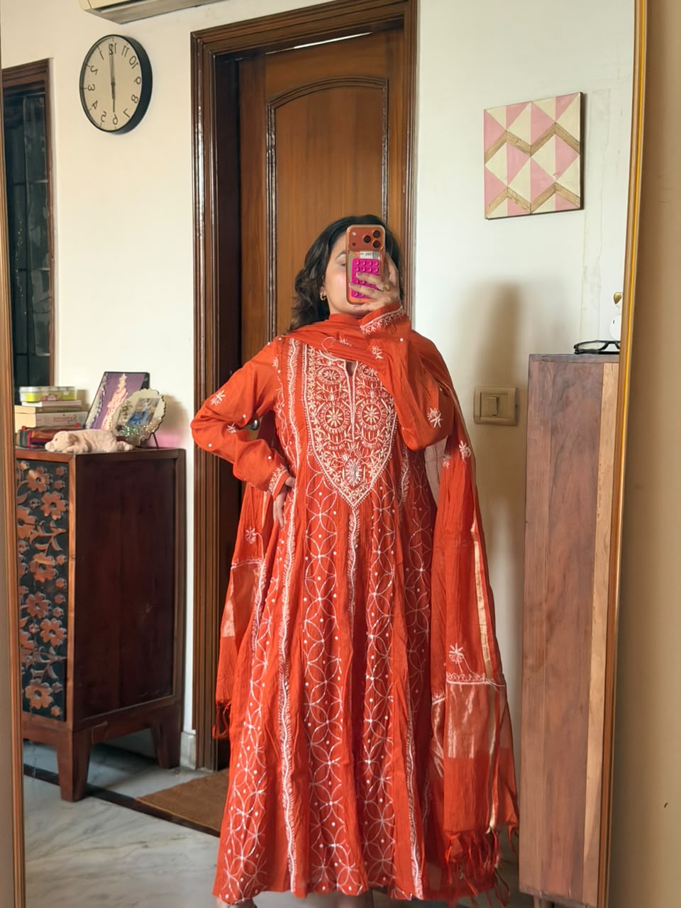 Lucknowi Orange Chikankari Set