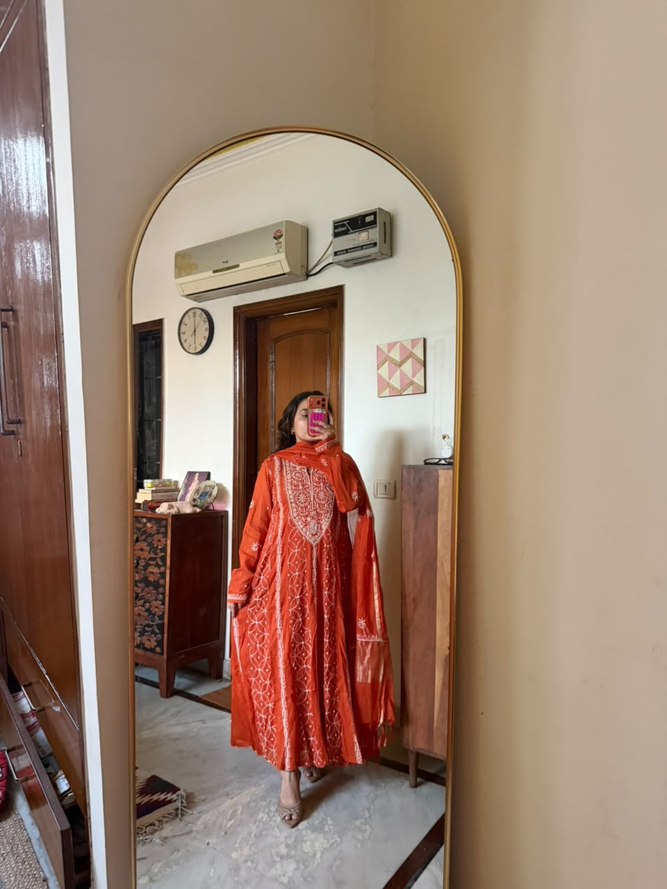 Lucknowi Orange Chikankari Set
