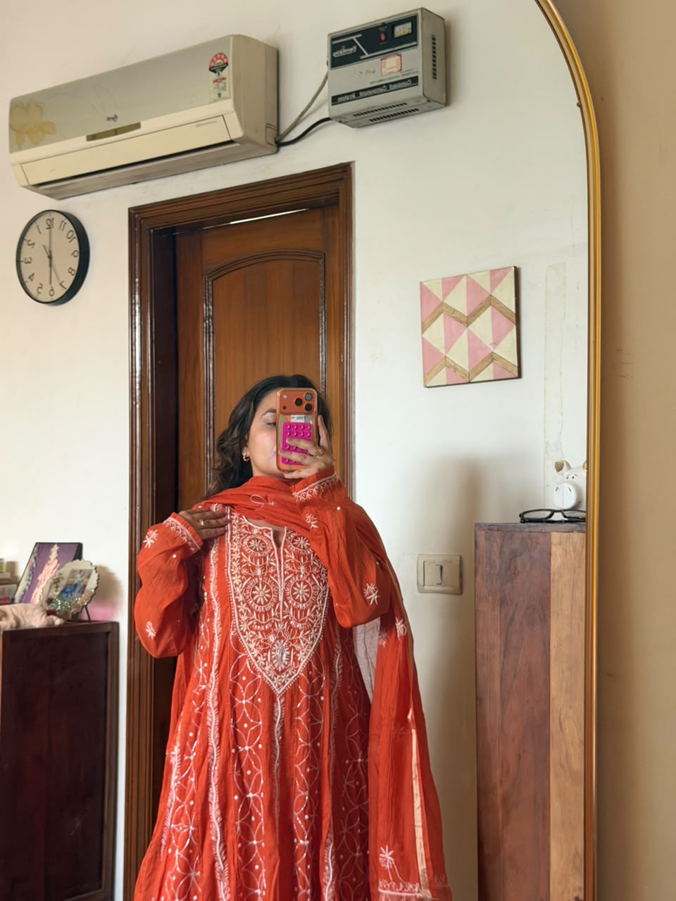 Lucknowi Orange Chikankari Set