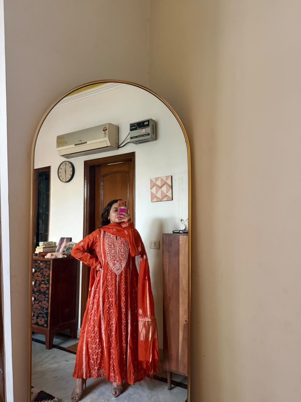 Lucknowi Orange Chikankari Set