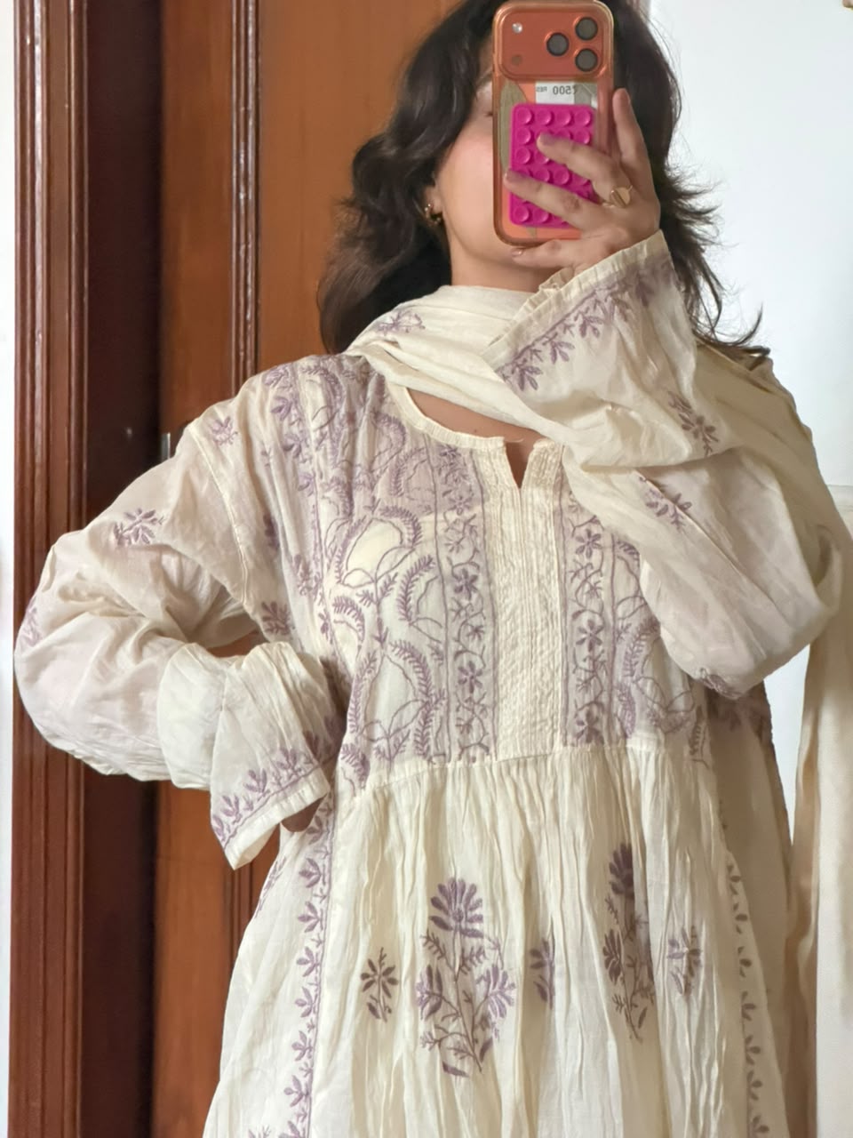 Doda Lavender Mul Chanderi Suit