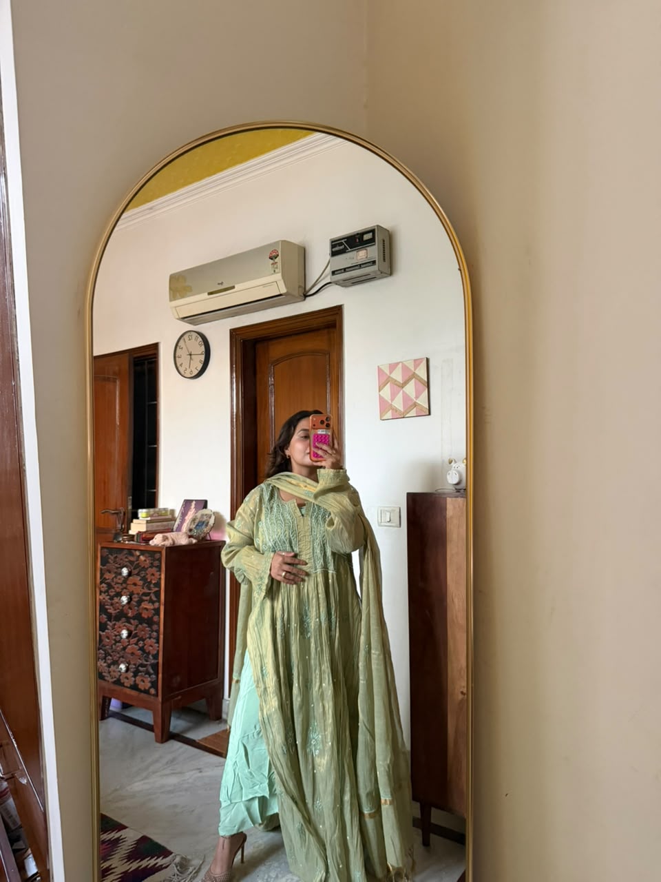 Peshawari Pista Chikankari Mul Chanderi Suit Set