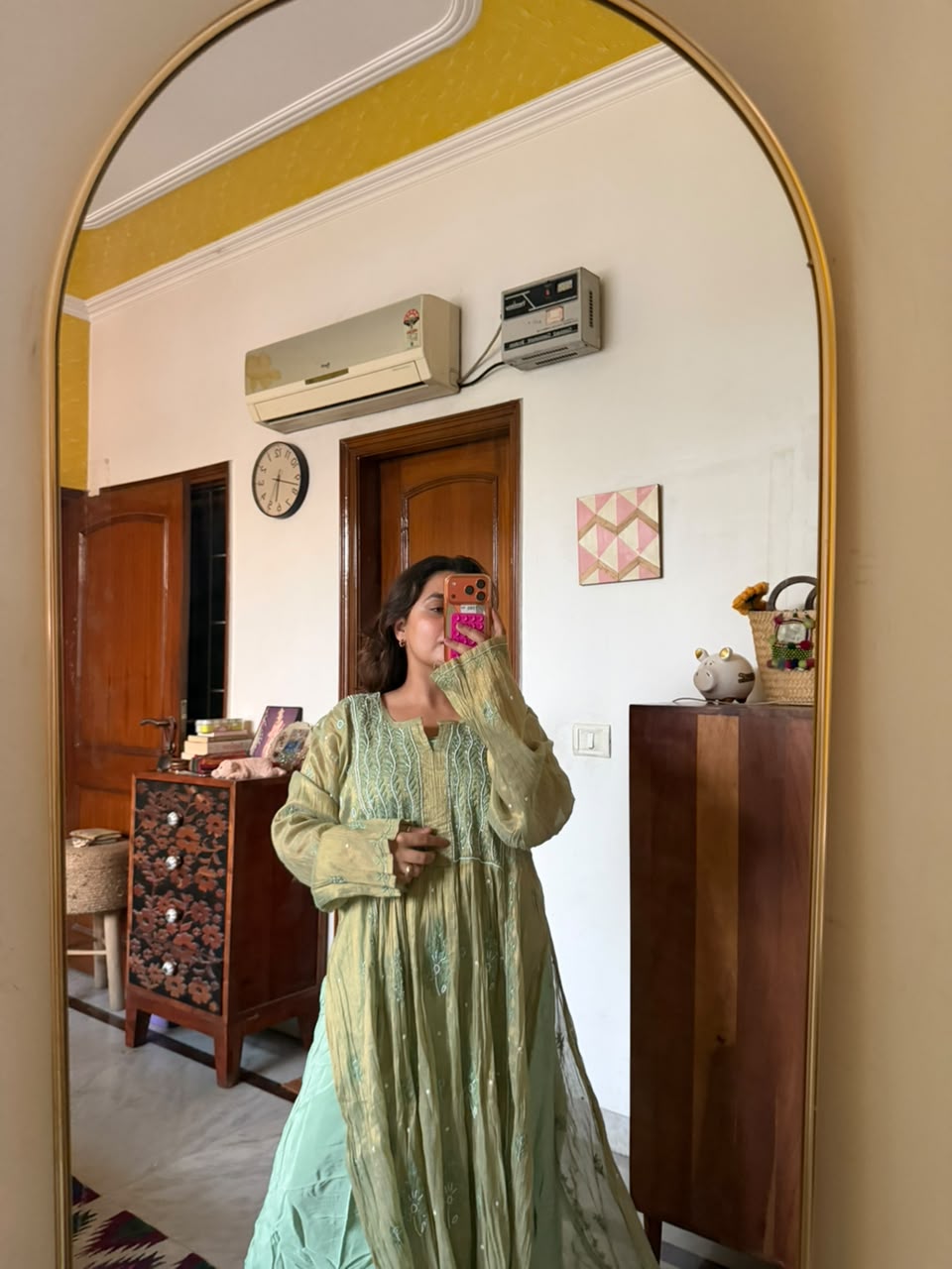 Peshawari Pista Chikankari Mul Chanderi Suit Set