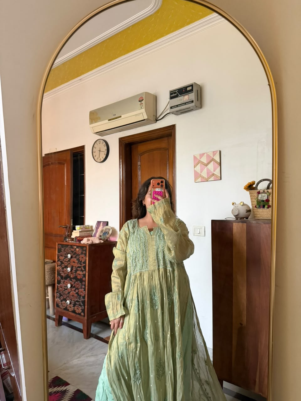 Peshawari Pista Chikankari Mul Chanderi Suit Set